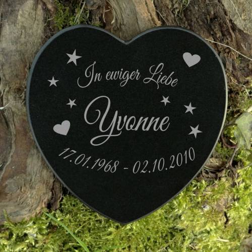 Gedenkstein Grabplatte Herzen Sterne Marmor mit persönlicher Gravur - edles Design - Grabdekoration