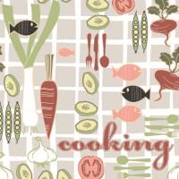 10 Postkarten Cooking, mit Besteck, Gemüse und Fisch und Gemüse Bild 1