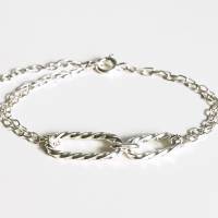 925 Silber Armband mit 2 ovalen Ringen, längenverstellbares Silberarmband Bild 2