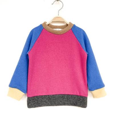 Colorblockpullover 100% recycelter Kaschmir Größe 86 pink/blau Upcycling Kinderpullover Kaschmirpullover
