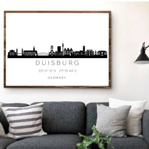 Poster DUISBURG SKYLINE mit Koordinaten | Heimat Stadt | Stadtposter | Personalisiert | Sehenswürdigkeiten Geschenk | Ku Bild 4