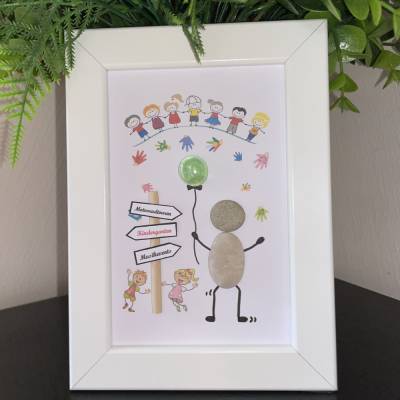 Kieselstein Bild Kindergarten, Steinbild Kita, Geschenkideen für Kindergärtnerinnen, STB-42