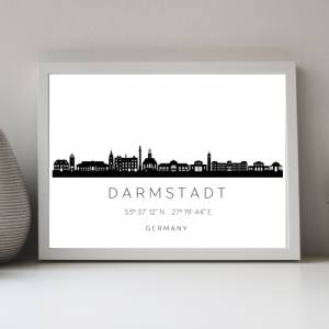 Poster DARMSTADT SKYLINE mit Koordinaten | Heimat Stadt | Stadtposter | Personalisiert | Sehenswürdigkeiten Geschenk | K Bild 1