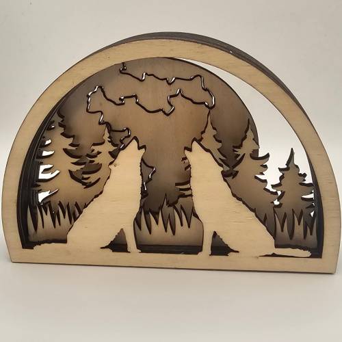 Wölfe im Mondlicht, handgemachtes 3D Holzbild