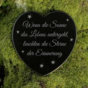 Gedenkstein Herz Grabschmuck Marmor Sterne Gravur Trauerspruch Sonne des Lebens - Grabdekoration Bild 1