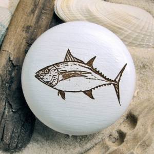 Möbelknauf Griff Tunfisch Fisch Tuna Holz graviert Buche weiß oder natur inkl. Schraube Thunfisch Bild 4