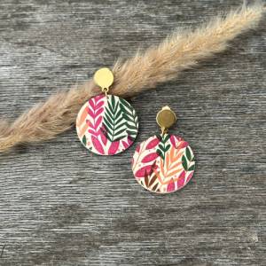 Große Ohrringe Pink Gold, runde Ohrringe hängend aus Polymer Clay, Bunte Statementohrringe Sommer Herbst Frühling Bild 1