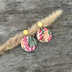 Große Ohrringe Pink Gold, runde Ohrringe hängend aus Polymer Clay, Bunte Statementohrringe Sommer Herbst Frühling Bild 4