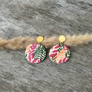 Große Ohrringe Pink Gold, runde Ohrringe hängend aus Polymer Clay, Bunte Statementohrringe Sommer Herbst Frühling Bild 5