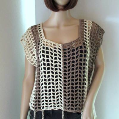 Legeres Netz-Top, Shirt, Häkel-Top, Überwurf, Pulli