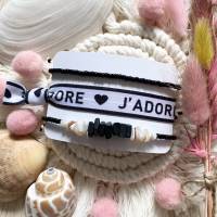 „J‘ADORE“ black/white - Armband-Set mit Rocailles-Armband, Elastikband und Perlen-Armband in schwarz/weiß Bild 1