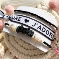 „J‘ADORE“ black/white - Armband-Set mit Rocailles-Armband, Elastikband und Perlen-Armband in schwarz/weiß Bild 2