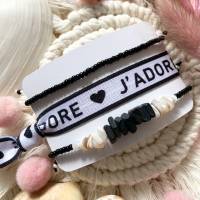 „J‘ADORE“ black/white - Armband-Set mit Rocailles-Armband, Elastikband und Perlen-Armband in schwarz/weiß Bild 3