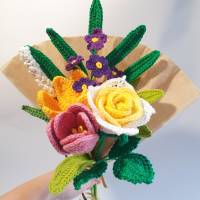 gehäkelter Blumenstrauß | Handgemachter Blumenstrauß gehäkelt | Geschenkidee Hochzeitstag | nachhaltiger Blumenstrauß Bild 1