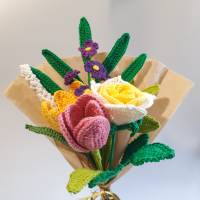 gehäkelter Blumenstrauß | Handgemachter Blumenstrauß gehäkelt | Geschenkidee Hochzeitstag | nachhaltiger Blumenstrauß Bild 2