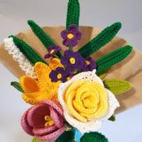 gehäkelter Blumenstrauß | Handgemachter Blumenstrauß gehäkelt | Geschenkidee Hochzeitstag | nachhaltiger Blumenstrauß Bild 3