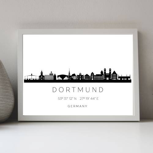 Poster DORTMUND SKYLINE mit Koordinaten | Heimat Stadt | Stadtposter | Personalisiert | Sehenswürdigkeiten Geschenk | Ku