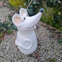Keramik Figur Maus Zaunpfosten Hocker weiß/gesprenkelt matt 18 cm Bild 4