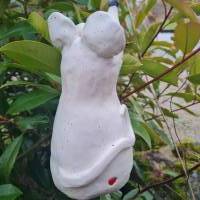 Keramik Figur Maus Zaunpfosten Hocker weiß/gesprenkelt matt 18 cm Bild 7