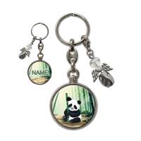 Metall Schlüsselanhänger mit Name und Panda Motiv | abnehmbarer Schutzengel in 3 Farben zur Auswahl Bild 1