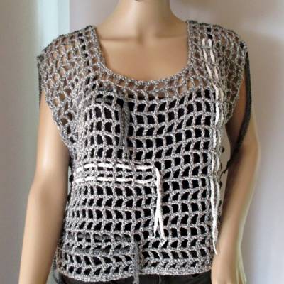 Legeres Netz-Top, Häkel-Top, Überwurf, Pulli, Tunika, Shirt