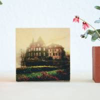 Schloss Linnep in Ratingen im Morgennebel, Fotografie auf hochwertiger Multiplex Platte, Einzelstück, Transferdruc Bild 1