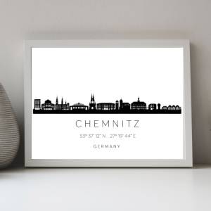 Poster CHEMNITZ SKYLINE mit Koordinaten | Heimat Stadt | Stadtposter | Personalisiert | Sehenswürdigkeiten Geschenk | Ku Bild 1