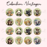 Runde Cabochon Vorlagen Bilder Bögen - Niedliche Dschungel Tiere - 10 mm, 12 mm, 14 mm und 25 mm Bild 3