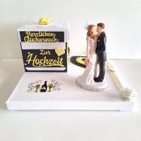 Hochzeit Geldgeschenk Überraschungsbox gelb-schwarz-weiß Geschenkverpackung Bild 1