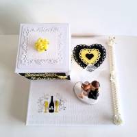 Hochzeit Geldgeschenk Überraschungsbox gelb-schwarz-weiß Geschenkverpackung Bild 3
