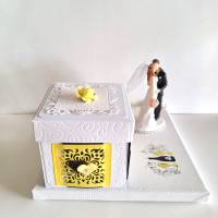 Hochzeit Geldgeschenk Überraschungsbox gelb-schwarz-weiß Geschenkverpackung Bild 5