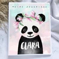 Panda Mädchen Zeugnismappe personalisiert mit Namen, Zeugnisheft Zeugnisordner Bild 1