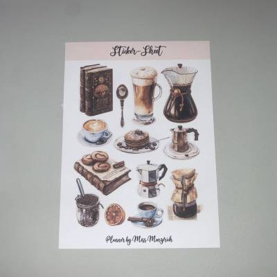 Sticker-Sheet Coffee Kaffee  Aufkleber Watercolor Bulletjournal Journal Notebook Planer Budgetplaner Planer Junk Journal