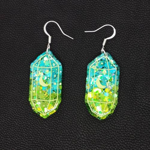 Blau Grün holographisch Glitzernde Sternenhimmel Ohrringe mit Edelstahl Ohrhaken