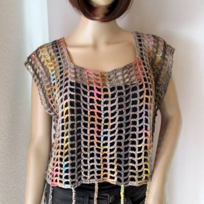 Legeres Netz-Top, Häkelshirt in tollen Farben, Top, Shirt mit Fransen, Pulli