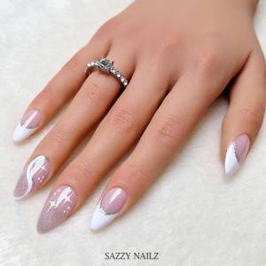 Press on Nails - Fingernägel zum Aufkleben - French Nägel - Weiß Silber Glitzer Sterne - handgefertigt Bild 5