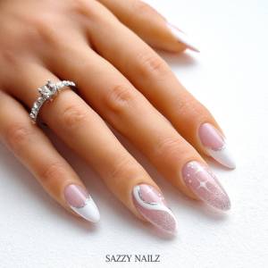 Press on Nails - Fingernägel zum Aufkleben - French Nägel - Weiß Silber Glitzer Sterne - handgefertigt Bild 6