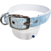Hundehalsband Vintage Deluxe Länge 45-51 cm verstellbar mit Dornschnalle Halsband hellblau weiß Lederpolsterung Bild 1