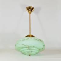 Unikat Pendellampe Leuchte Deckenlampe Hängelampe 40er Jahre grün braun marmoriert Messing einmalig vintage upcycling Bild 1