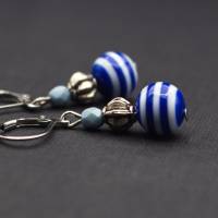 Ohrringe, Perlen, Streifen, rauchblau, dunkelblau und weiß, gestreift Bild 4