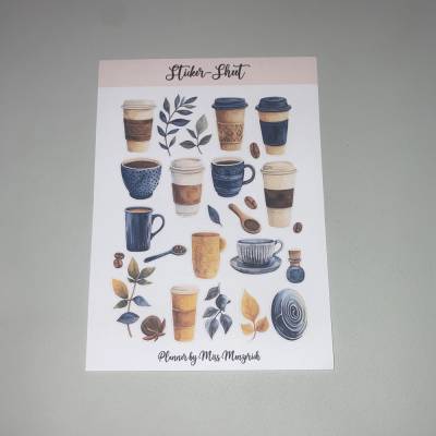 Sticker-Sheet Coffee Kaffee  Aufkleber Watercolor Bulletjournal Journal Notebook Planer Budgetplaner Planer Junk Journal