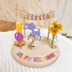 Geburtstagsteller aus Holz | Geburtstagskranz |  Geburtstagszug | Geschenk zur Geburt | Dekoration Geburtstagstisch | Ge Bild 1