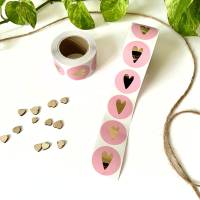 Aufkleber PINK mit Herz gold ab 10 Stück Dekoration für Schulstart Gastgeschenke Geschenkpapier rosa Herzchen Bild 1