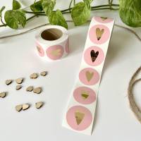 Aufkleber PINK mit Herz gold ab 10 Stück Dekoration für Schulstart Gastgeschenke Geschenkpapier rosa Herzchen Bild 6