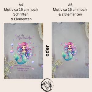 Bügelbild für schultüte Rosa Prinzessin mit Einhorn  mit Namen / Datum A4 Bild 3