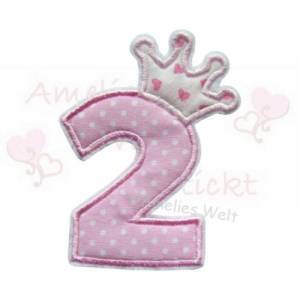 rosa Geburtstags Zahl Applikation mit Krone 1 - 9 aufnäher punkte pünktchen herze Bild 1