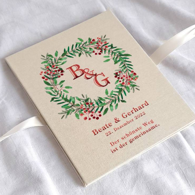 Leporello Fotoalbum echtes Leinen personalisierbar Design Christmas Wreath