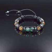 Herren Armband aus Edelsteinen  Smaragd Citrin Phantom Quarz Onyx mit Knotenverschluss, Makramee Armband Bild 1