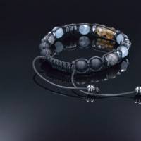 Herren Armband aus Edelsteinen Aquamarin Citrin Labradorit Onyx Hämatit mit Knotenverschluss, Makramee Armband Bild 6