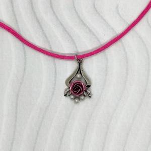 90er Vintage Trachtenkette mit Rosen Anhänger, pink rosa Bild 1